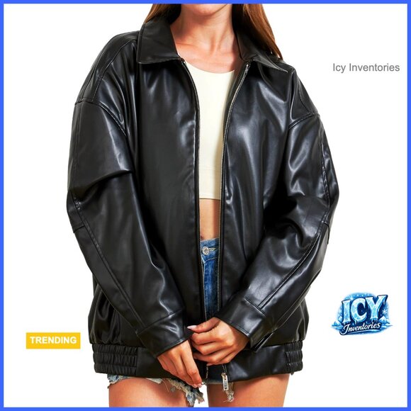 Faux Leather Jacket Women Oversized Motorcycle Coat Y2k Fashion